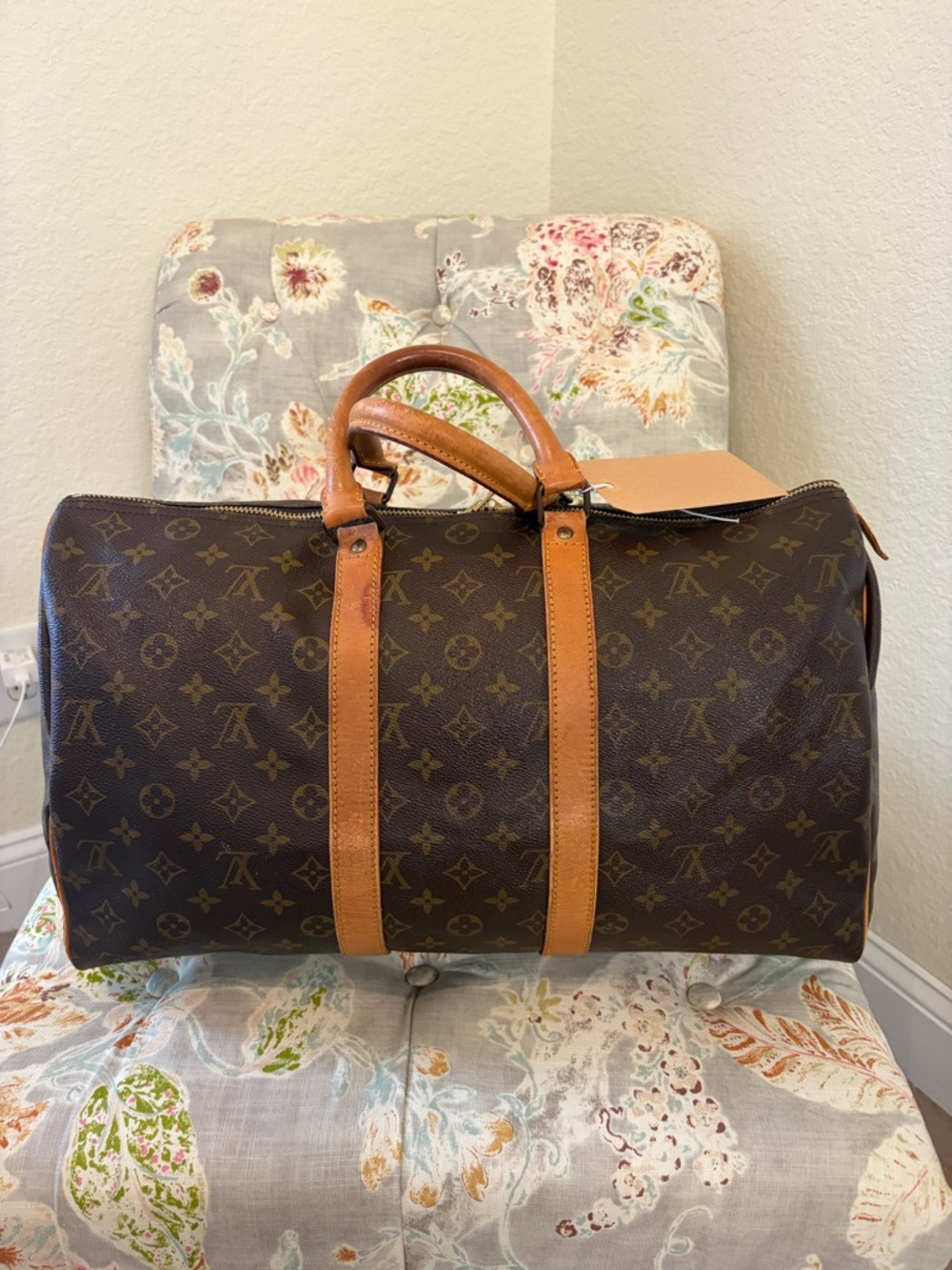 Louis Vuitton Monogram Keepall 45 with Brown and Tan Leather - Picture 5 of 10